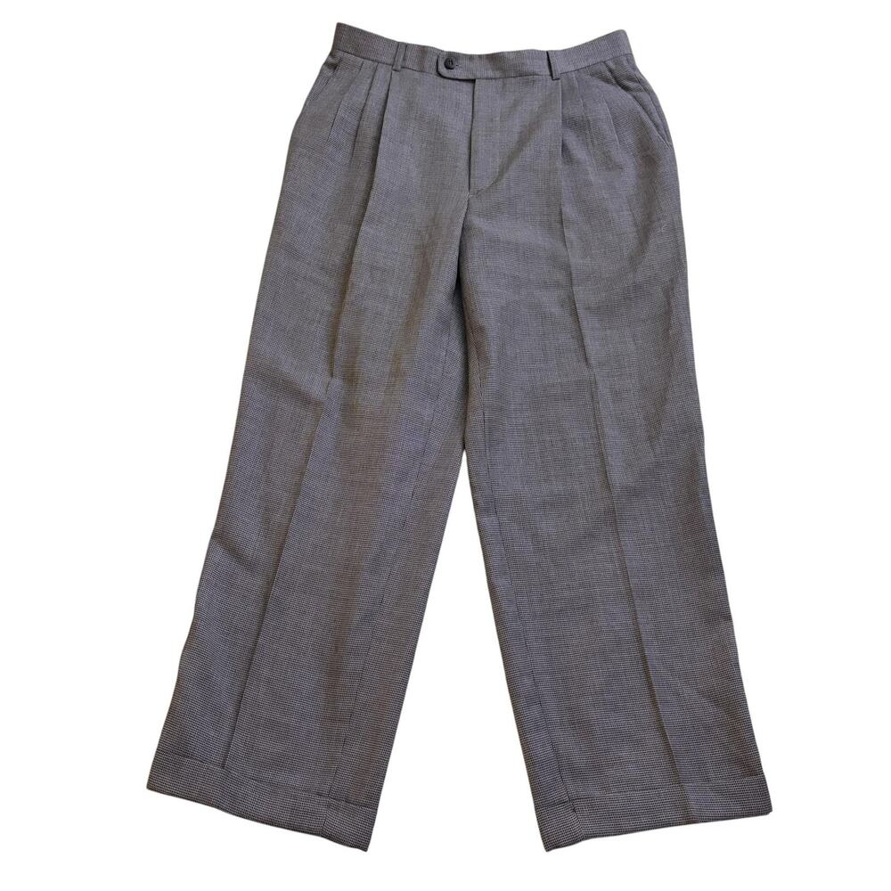 Zanella Pants Mens 34x30 Gray Wool Tweed Pleated Cuffed Dress Pants Made Italy